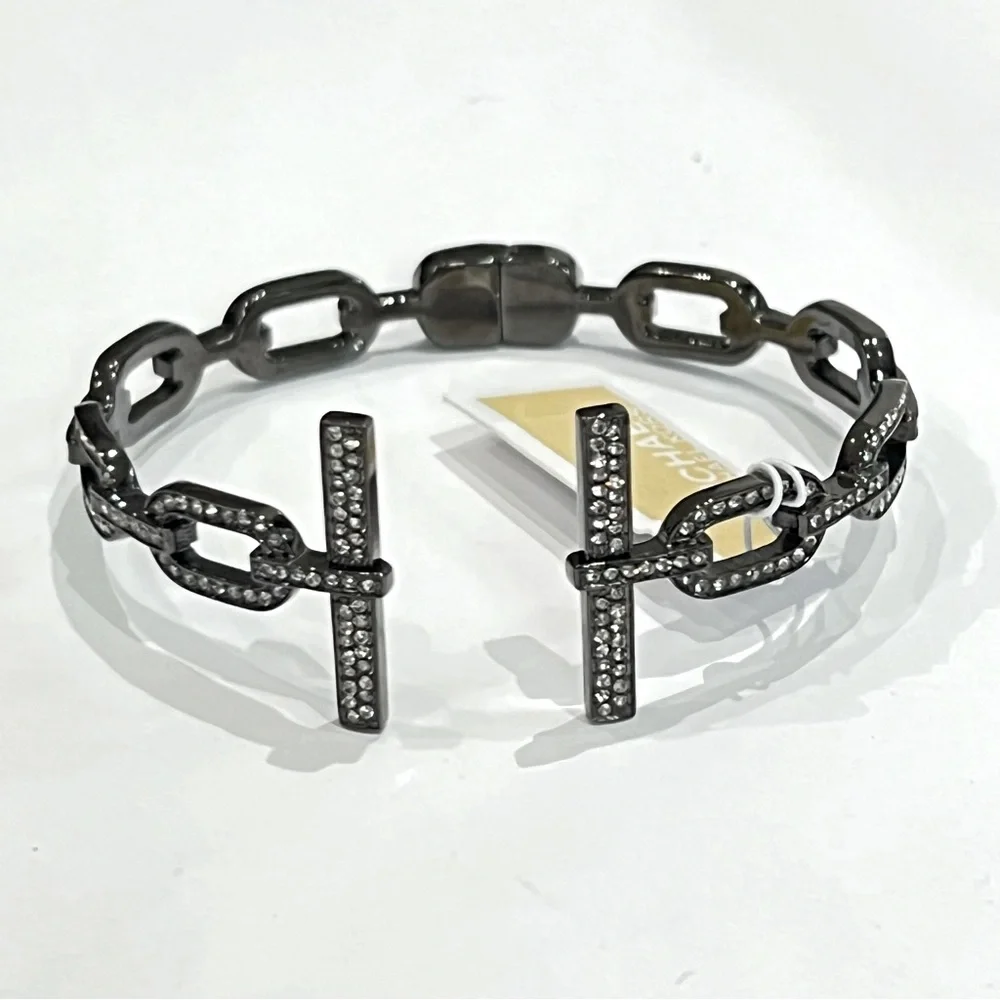 NWT Michael Kors “Cityscape Chains” Clear Pave Encrusted Hinged Bangle